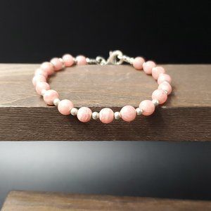7 Inch Sterling Silver Rhodochrosite Stone Bracelet